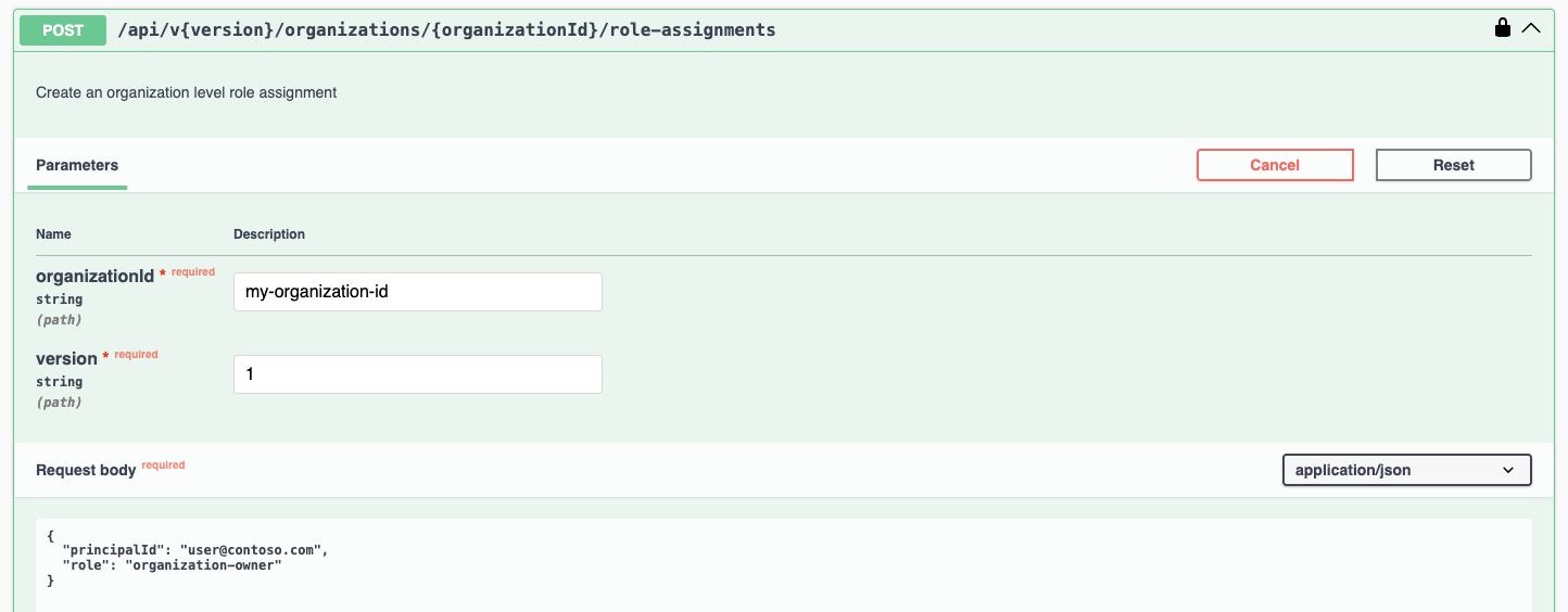 Swagger UI: Assign Role (organization level)
