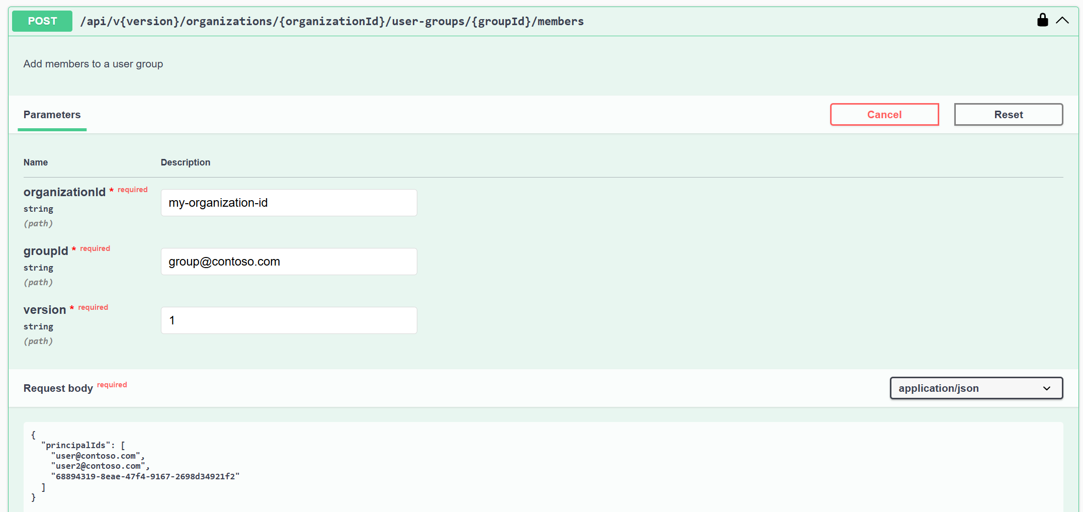 Swagger UI: Add members to a user group