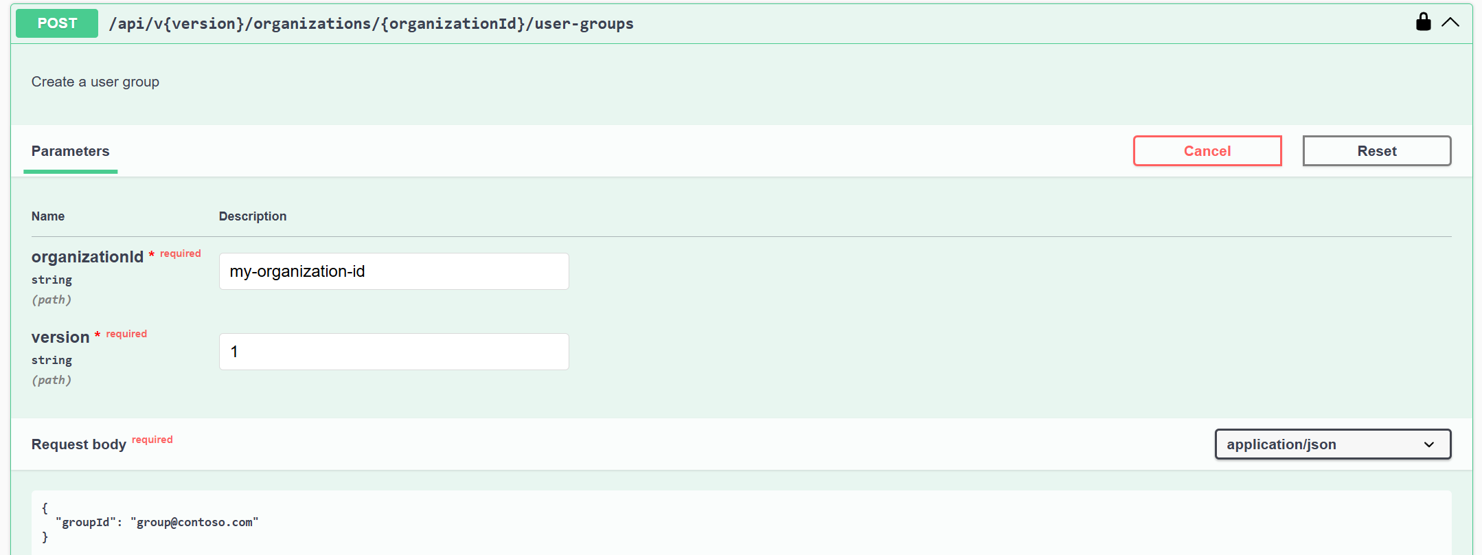 Swagger UI: Create user group