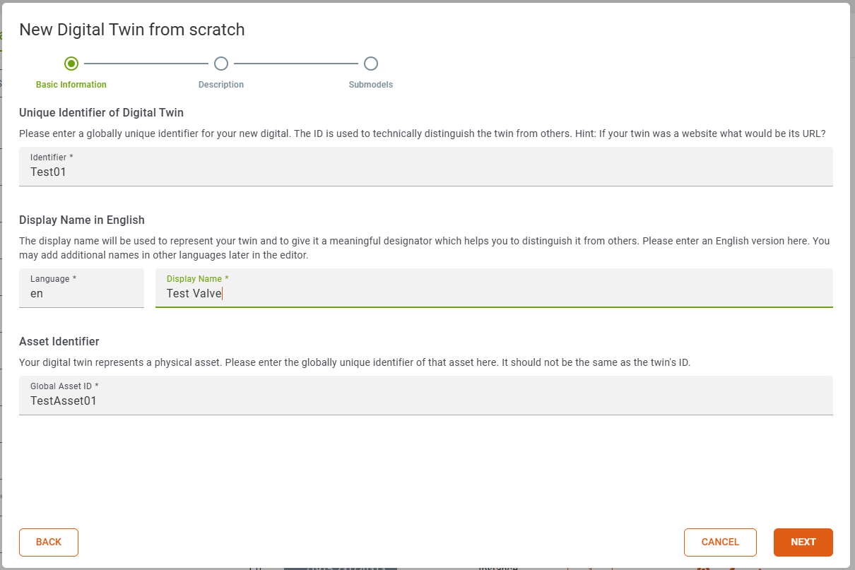 Creation Wizard Basic Information