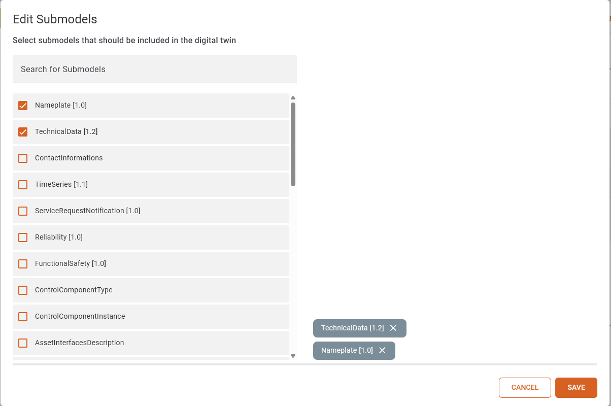 Edit Submodels dialog