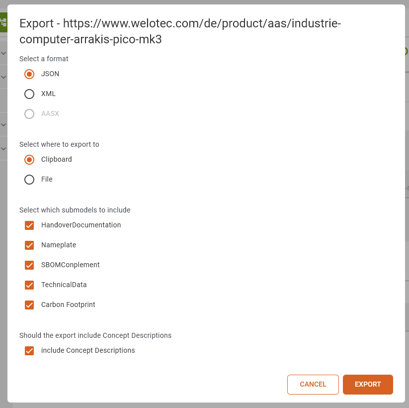 Twin Export Menu