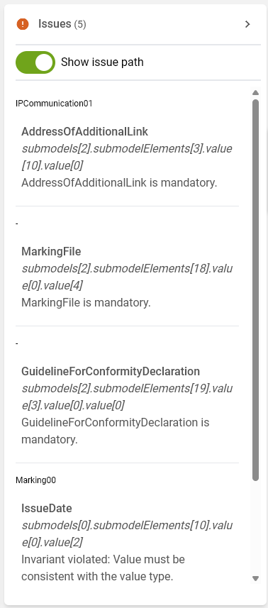 Validation Issue List