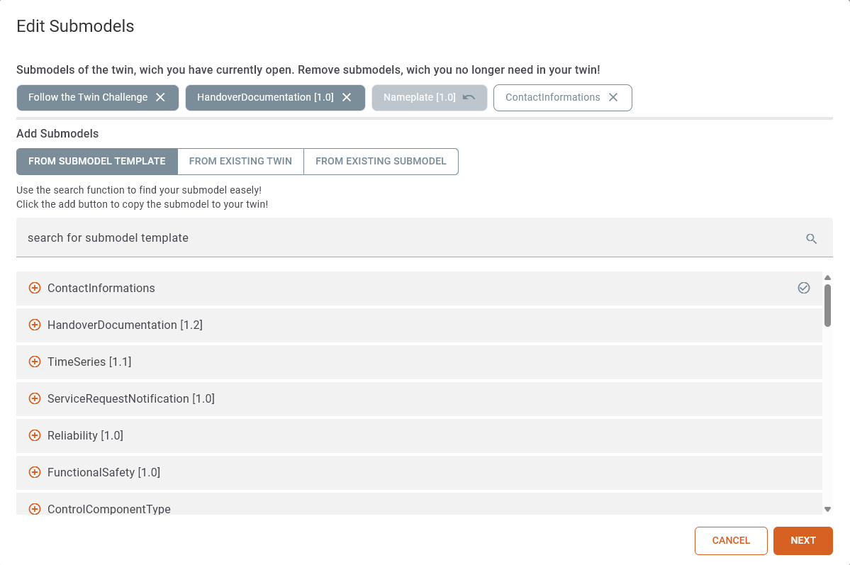 Edit Submodels dialog — Templates tab